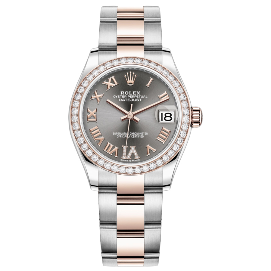 Rolex 1:1 Super Clone Datejust Slate Diamond Roman Numeral Dial Diamond Bezel 31mm 278381RBR