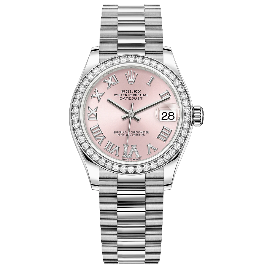 Rolex 1:1 Super Clone Datejust Pink Diamond Roman Numeral Dial Diamond Bezel 31mm 278289RBR