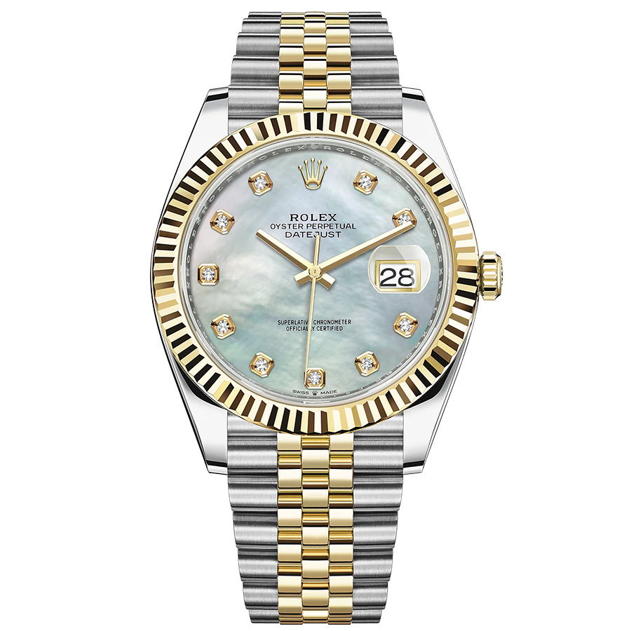 Rolex 1:1 Super Clone Datejust 41mm Mother Of Pearl Diamond Dial Fluted Bezel 126333