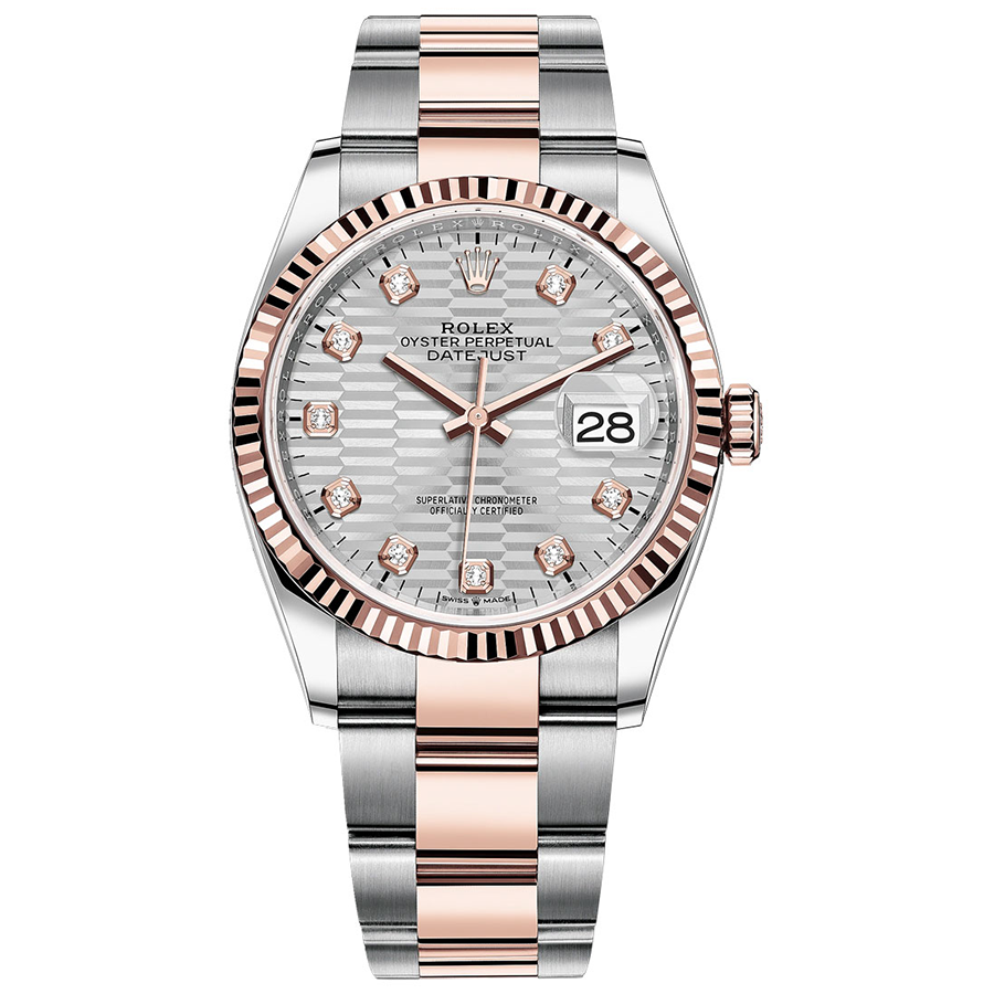 Rolex 1:1 Super Clone Datejust Silver Fluted Motif Diamond Dial Fluted Bezel 36mm 126231