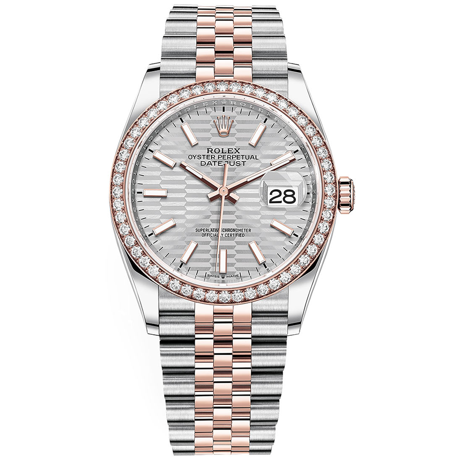 Rolex 1:1 Super Clone Datejust Silver Fluted Motif Dial Diamond Bezel 36mm 126281RBR