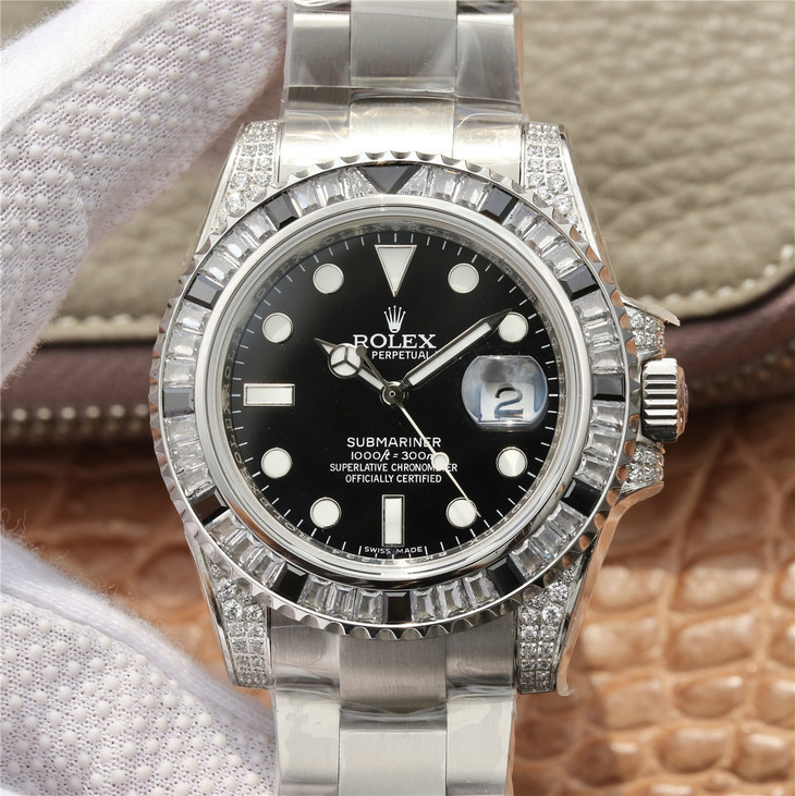 Rolex 1:1 Super Clone Submariner Silver Black Diamond 40mm