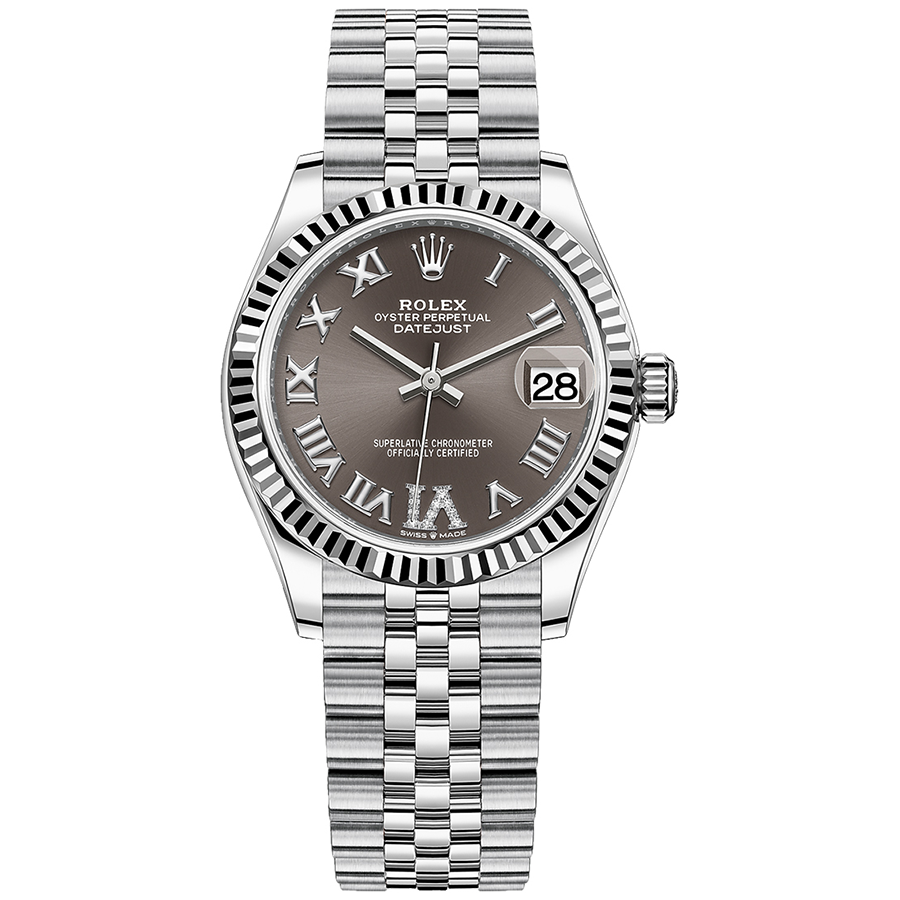Rolex 1:1 Super Clone Datejust Dark Grey Diamond Roman Numeral Dial Fluted Bezel 31mm 278274