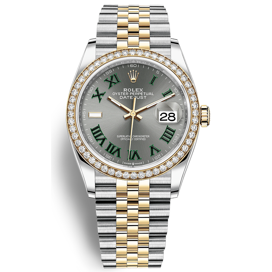 Rolex 1:1 Super Clone Datejust Slate Roman Numeral Dial Diamond Bezel 36mm 126283RBR