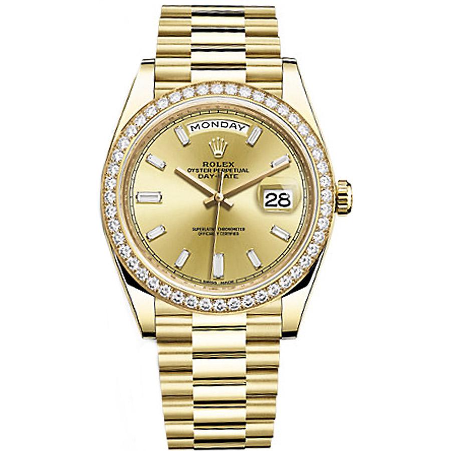Rolex 1:1 Super Clone Day-Date 40 228348 Diamond Bezel Baguette Diamond Champagne Dial