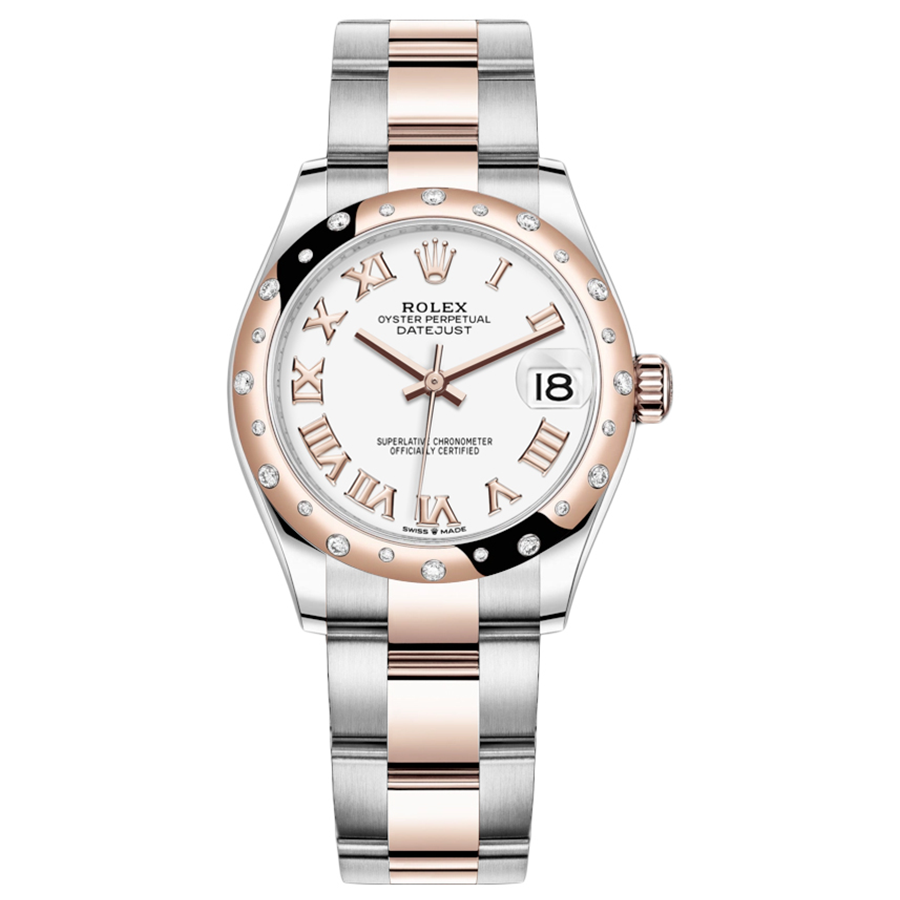 Rolex 1:1 Super Clone Datejust White Roman Numeral Dial Diamond-Set Bezel 31mm 278341RBR