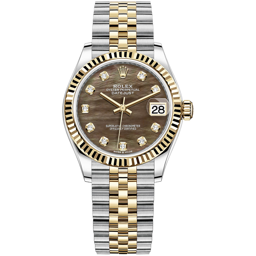 Rolex 1:1 Super Clone Datejust Black Mother Of Pearl Diamond Dial Fluted Bezel 31mm 278273