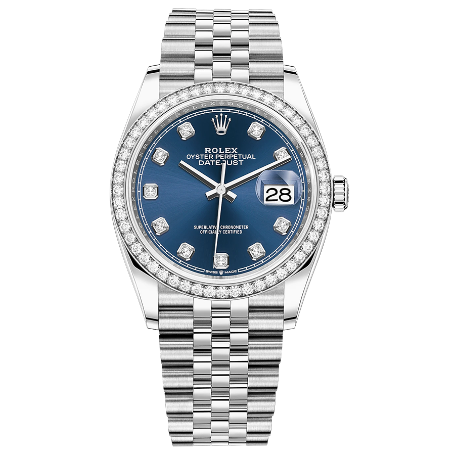 Rolex 1:1 Super Clone Datejust Bright Blue Diamond Dial Diamond Bezel 36mm 126284RBR
