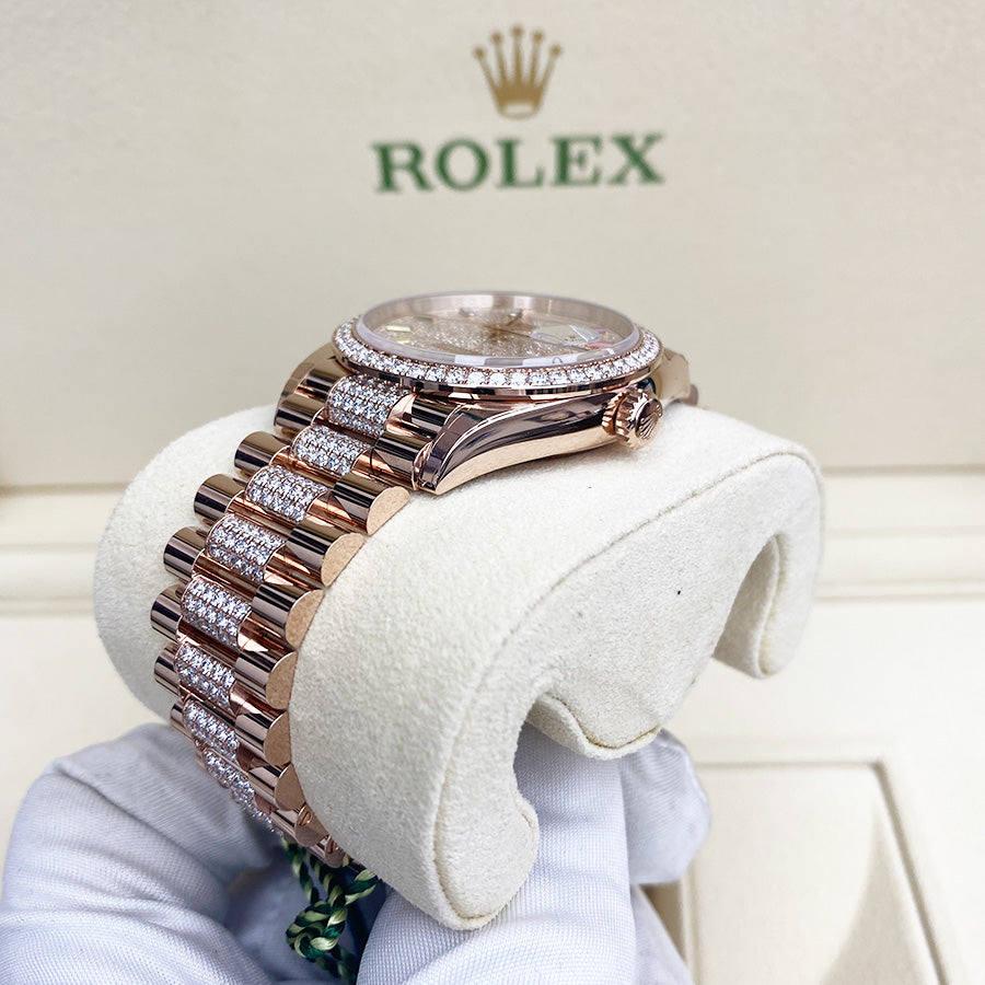 Rolex 1:1 Super Clone Day-Date 36mm Factory Diamond Setting Emerald Pave Diamond Dial 128345RBR