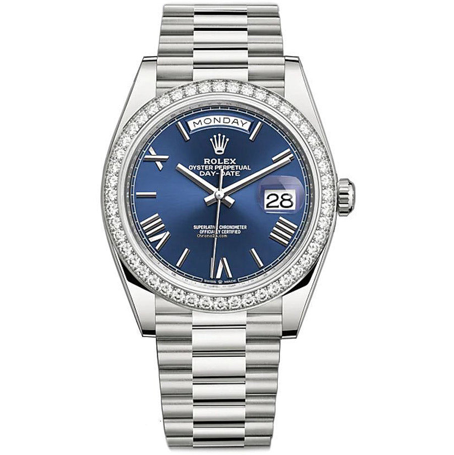 Rolex 1:1 Super Clone Day-Date 40 Presidential 228349 Diamond Bezel Blue Dial