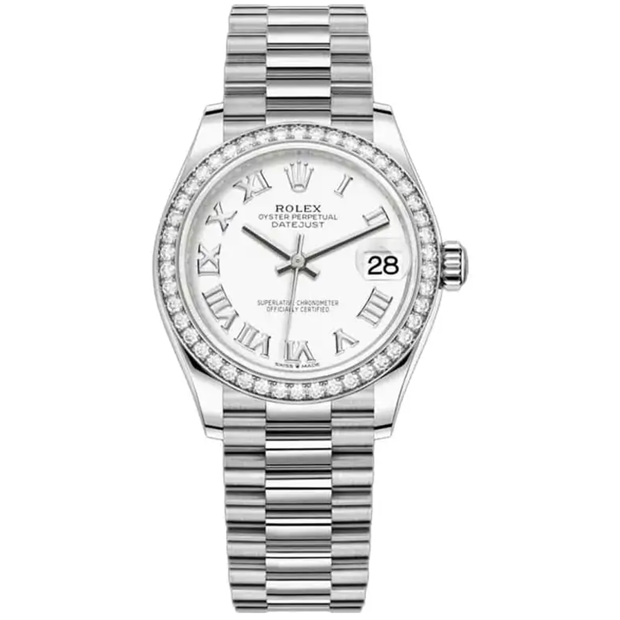 Rolex 1:1 Super Clone Datejust White Roman Numeral Dial Diamond Bezel 31mm 278289RBR