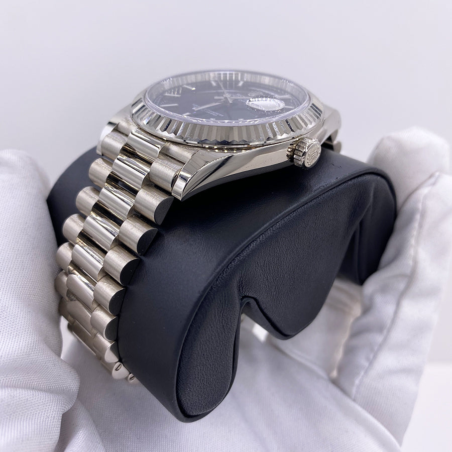 Rolex 1:1 Super Clone Day-Date 40 Presidential 228239 Fluted Bezel Black Dial