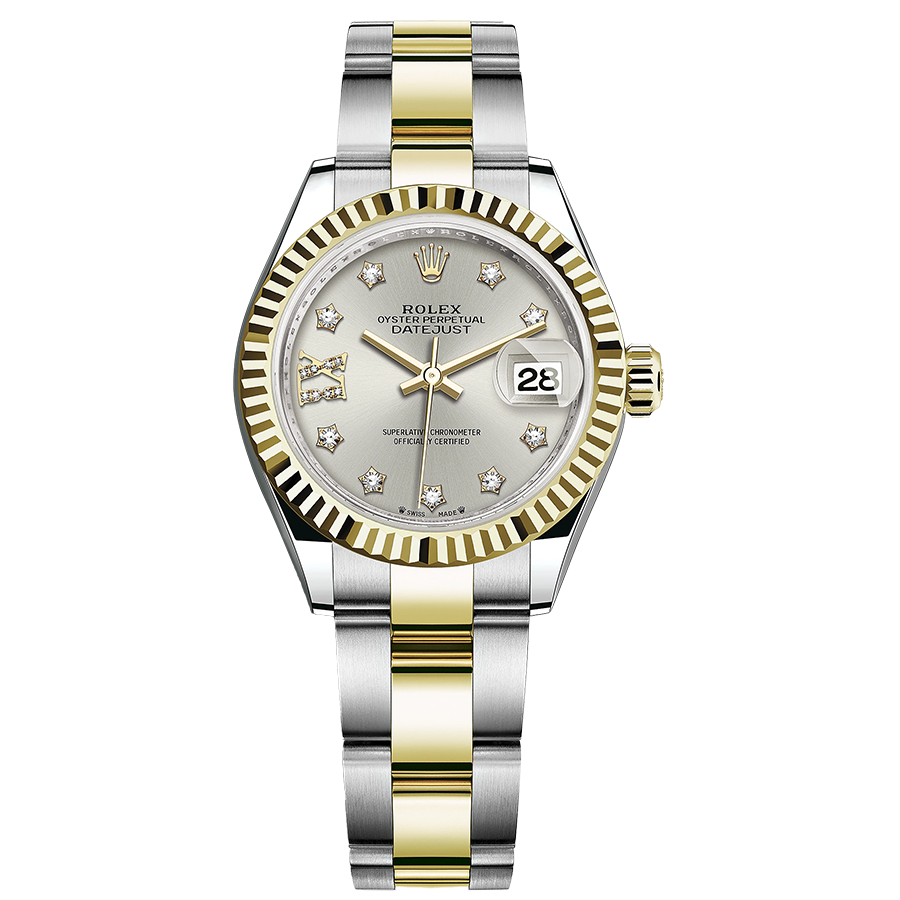 Rolex 1:1 Super Clone Lady-Datejust Silver Diamond Star Dial Fluted Bezel 28mm 279173