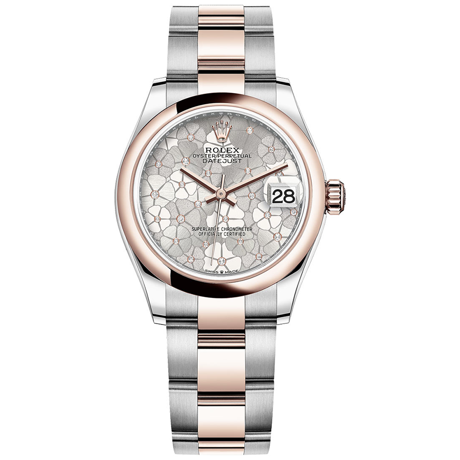 Rolex 1:1 Super Clone Datejust Silver Floral Motif Dial Domed Bezel 31mm 278241