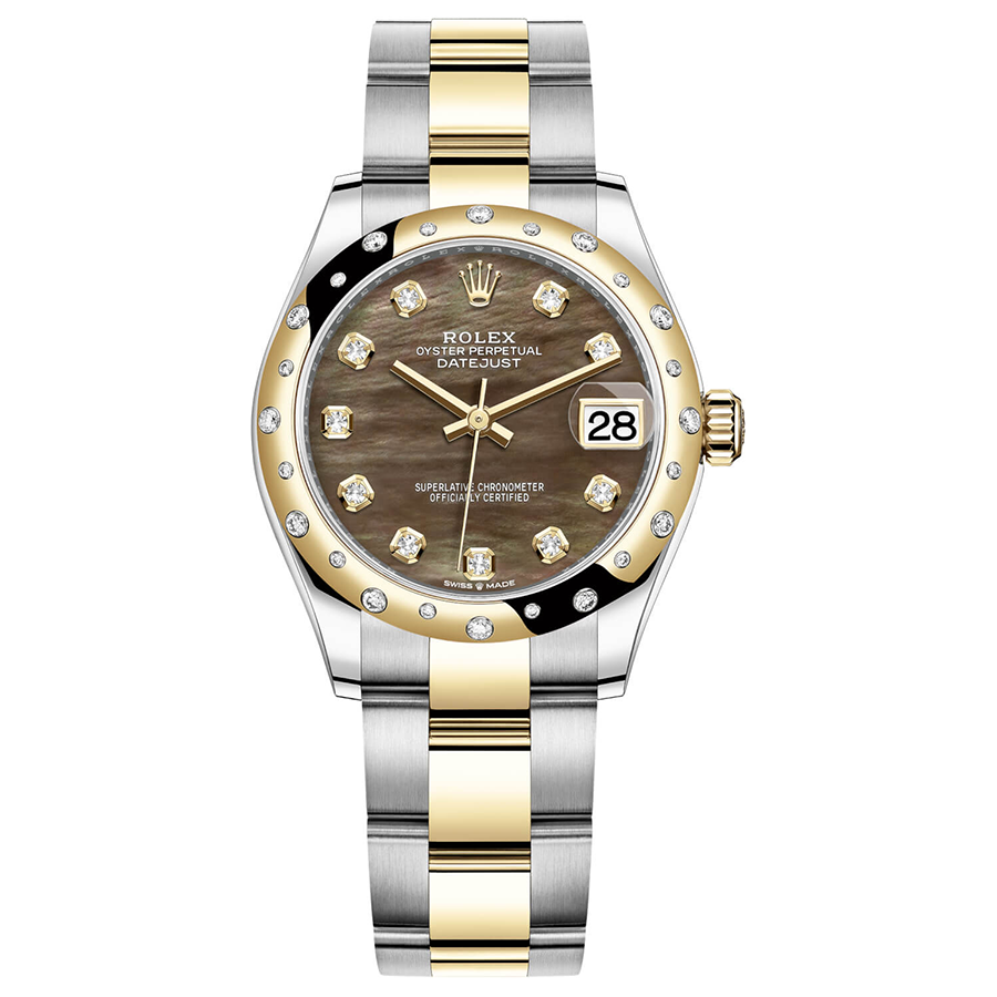 Rolex 1:1 Super Clone Datejust Black Mother Of Pearl Diamond Dial Diamond-Set Bezel 31mm 278343RBR