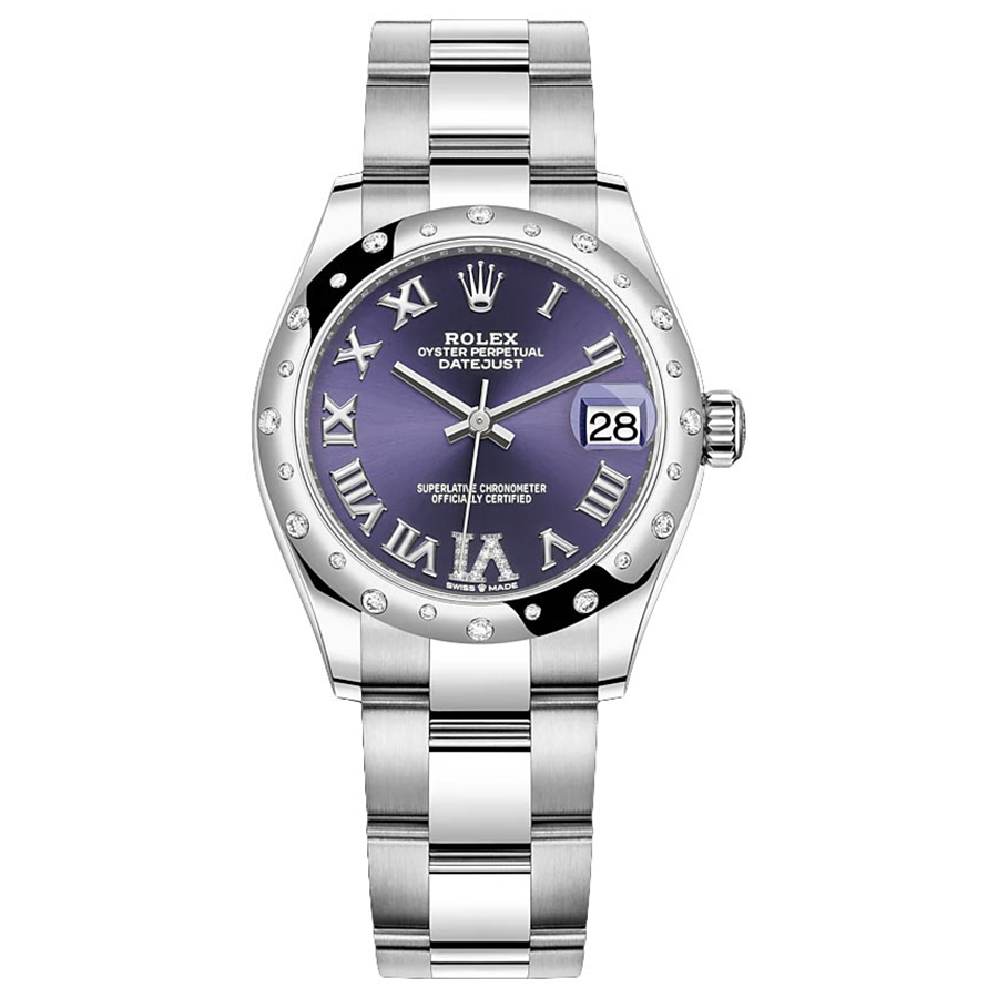 Rolex 1:1 Super Clone Datejust Purple Diamond Roman Numeral Dial Diamond-Set Bezel 31mm 278344RBR