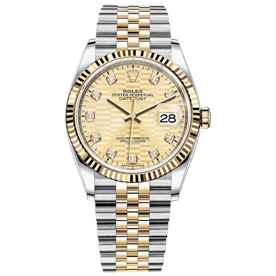 Rolex 1:1 Super Clone Datejust Golden Fluted Motif Diamond Dial Fluted Bezel 36mm 126233