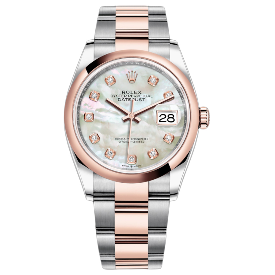 Rolex 1:1 Super Clone Datejust Mother Of Pearl Diamond Dial Domed Bezel 36mm 126201