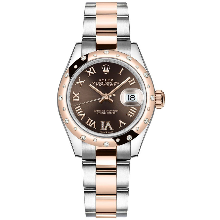 Rolex 1:1 Super Clone Datejust 31mm Chocolate Diamond Roman Dial Rose/Diamond Bezel 278341RBR
