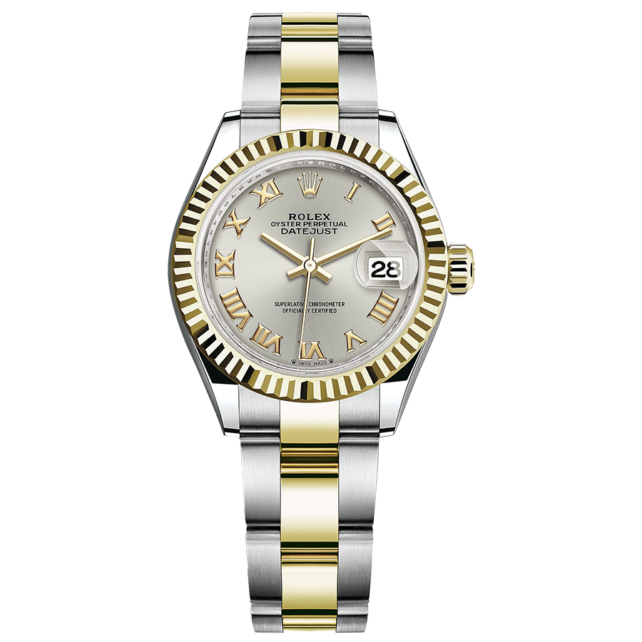 Rolex 1:1 Super Clone Lady-Datejust Silver Roman Numeral Dial Fluted Bezel 28mm 279173
