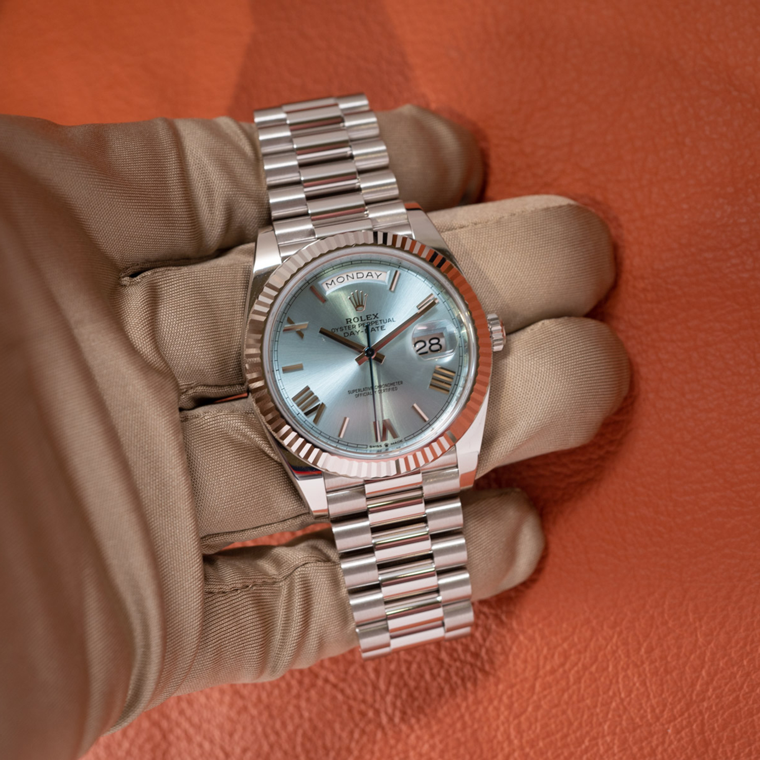 Rolex 1:1 Super Clone Oyster Perpetual Day-Date President 40mm in Platinum with Ice-Blue Dial Men's Watch 228236-0012 New