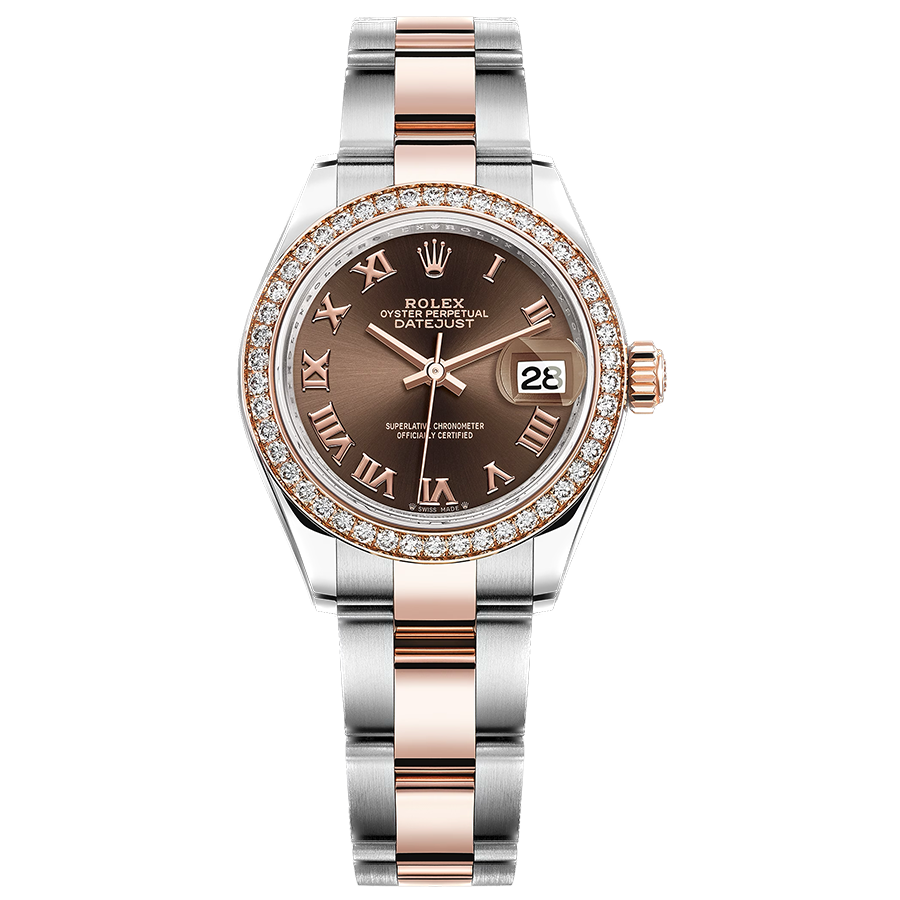 Rolex 1:1 Super Clone Lady-Datejust Chocolate Roman Numeral Dial Diamond Bezel 28mm 279381RBR