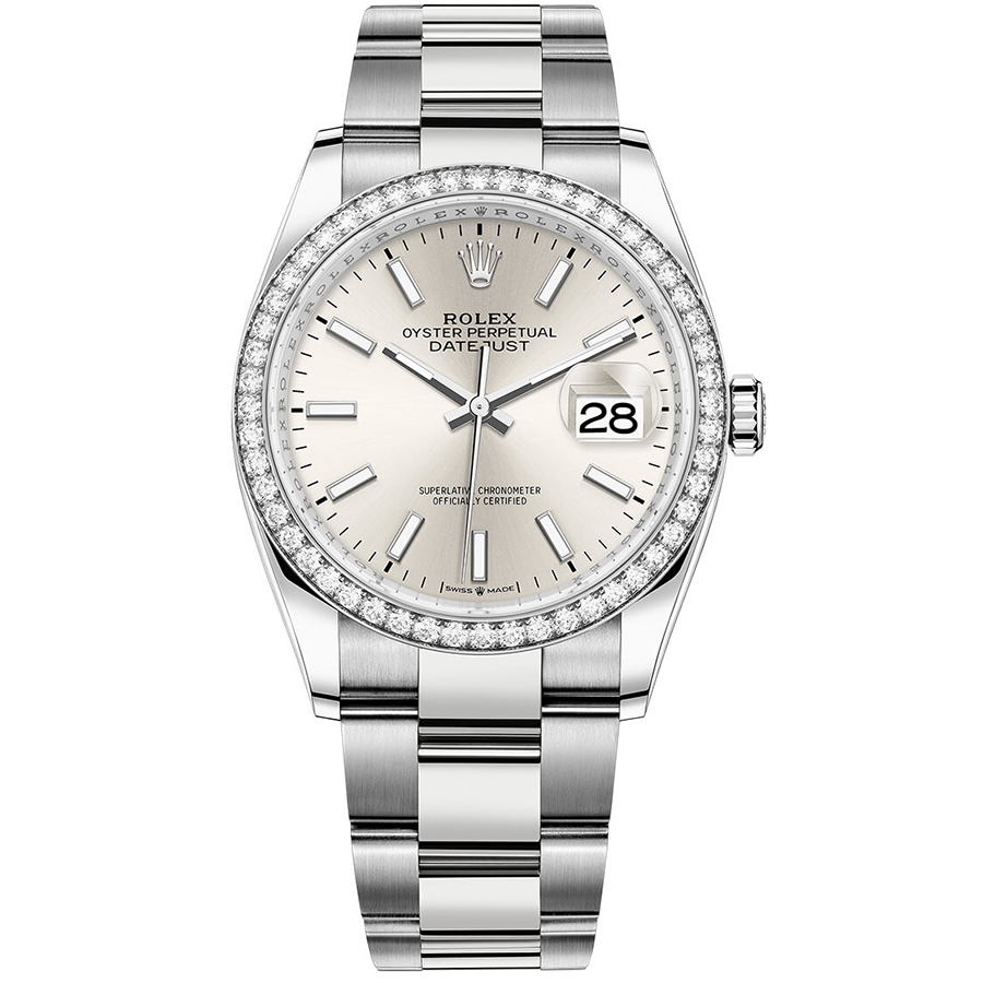 Rolex 1:1 Super Clone Datejust Silver Dial Diamond Bezel 36mm 126284RBR