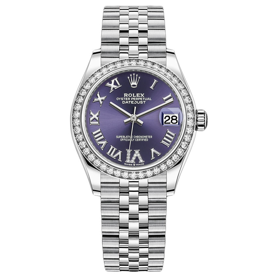 Rolex 1:1 Super Clone Datejust Purple Diamond Roman Numeral Dial Diamond Bezel 31mm 278384RBR