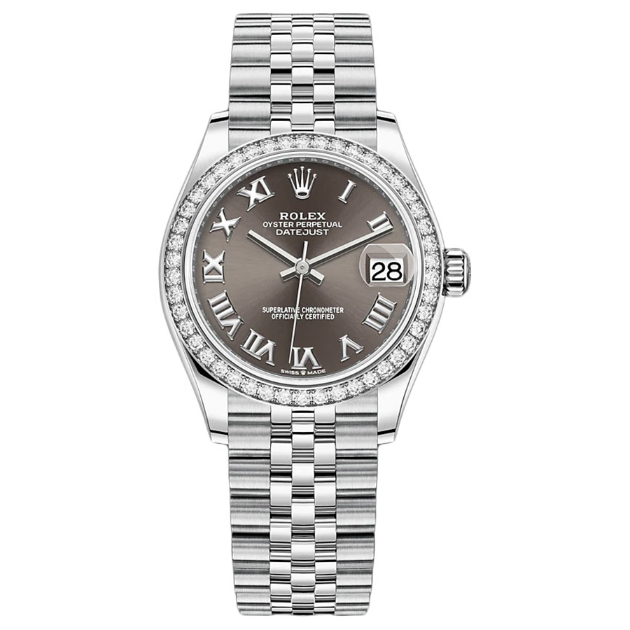 Rolex 1:1 Super Clone Datejust Dark Grey Roman Numeral Dial Diamond Bezel 31mm 278384RBR