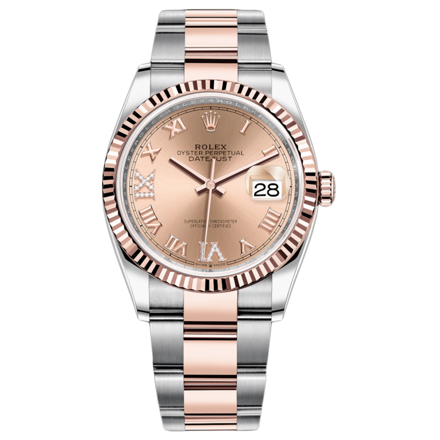 Rolex 1:1 Super Clone Datejust Rose Roman Numeral Dial Fluted Bezel 36mm 126231