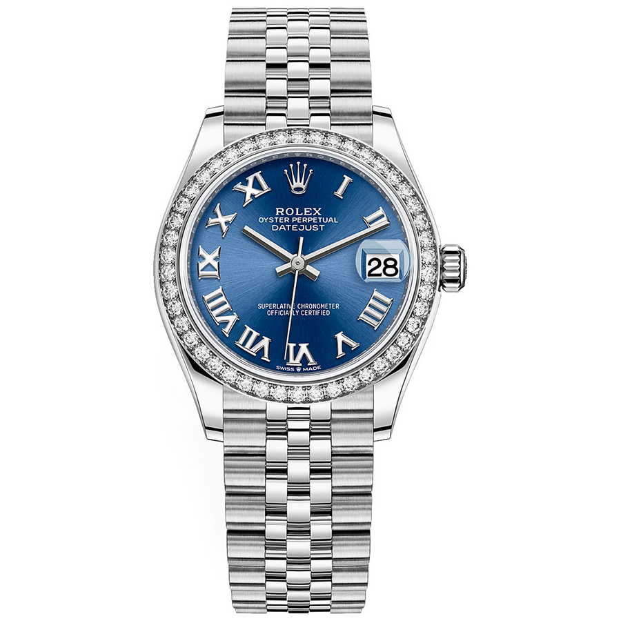 Rolex 1:1 Super Clone Datejust Bright Blue Roman Numeral Dial Diamond Bezel 31mm 278384RBR