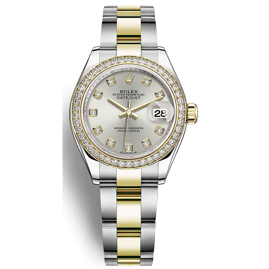 Rolex 1:1 Super Clone Lady-Datejust Silver Diamond Dial Diamond Bezel 28mm 279383RBR