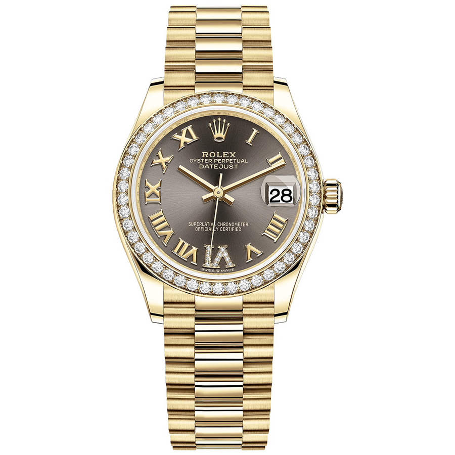 Rolex 1:1 Super Clone Datejust Dark Grey Diamond Roman Numeral Dial Diamond Bezel 31mm 278288RBR