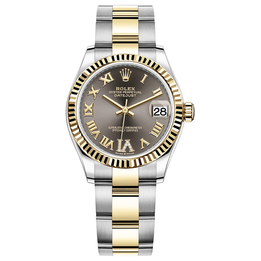 Rolex 1:1 Super Clone Datejust Dark Grey Diamond Roman Numeral Dial Fluted Bezel 31mm 278273