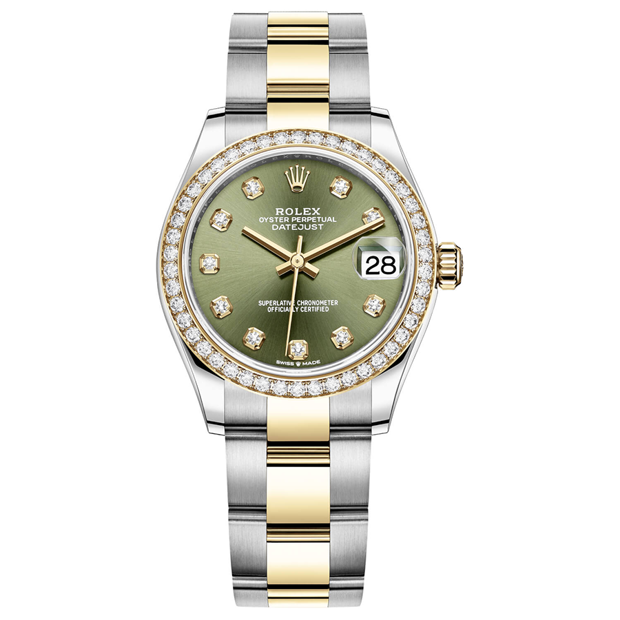 Rolex 1:1 Super Clone Datejust Olive Green Diamond Dial Diamond Bezel 31mm 278383RBR