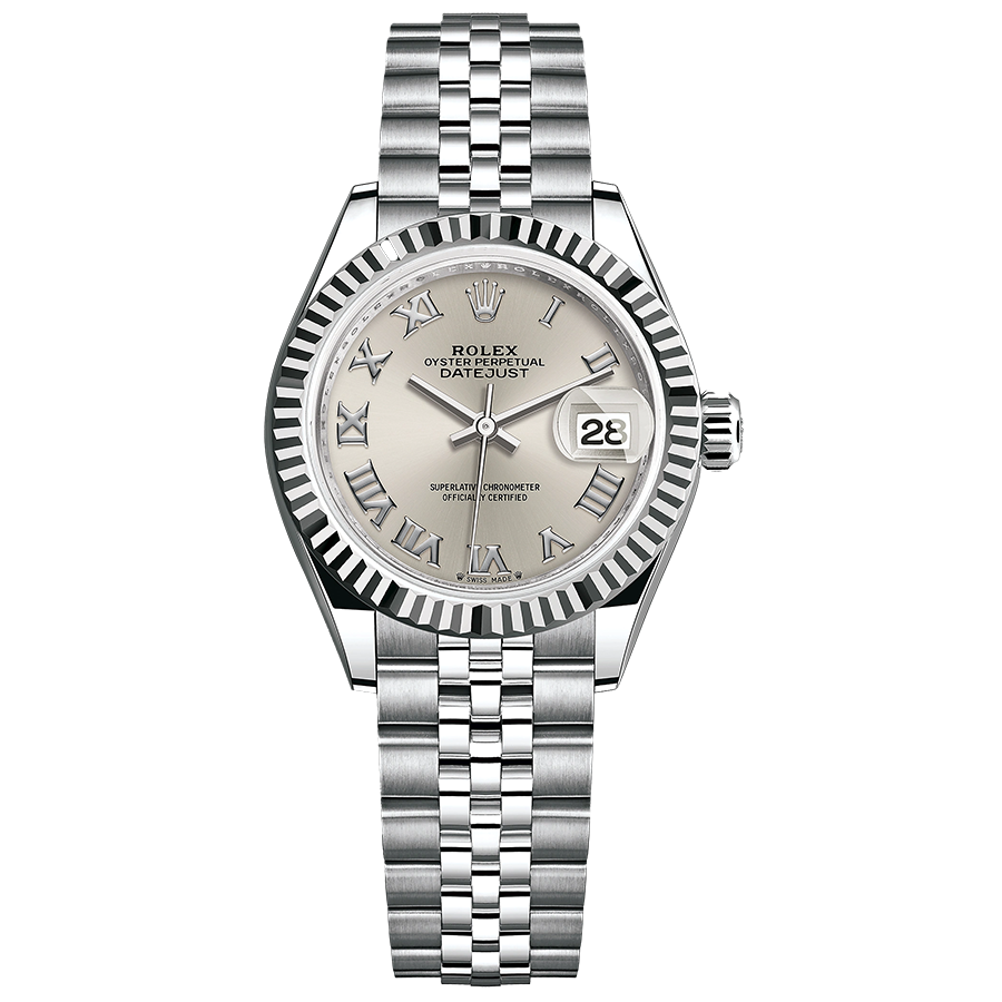 Rolex 1:1 Super Clone Lady-Datejust Silver Roman Numeral Dial Fluted Bezel 28mm 279174