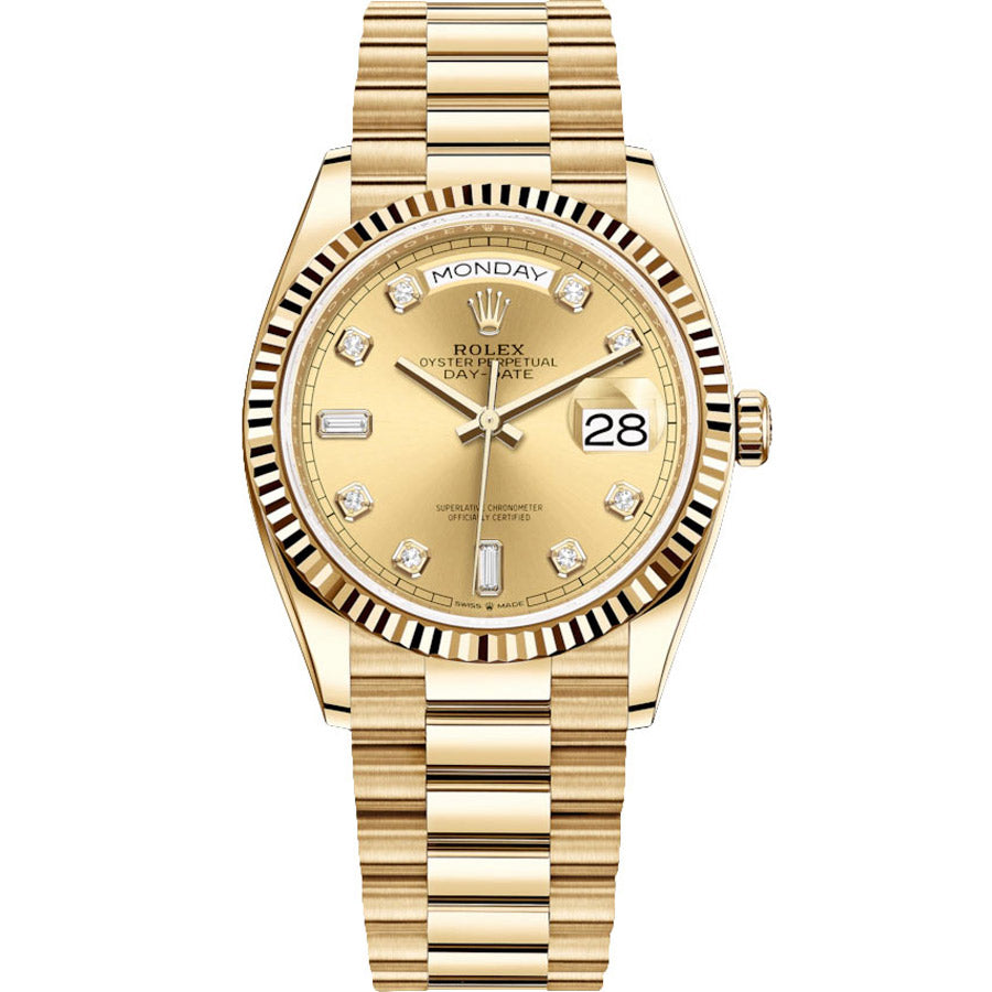 Rolex 1:1 Super Clone Day-Date 36mm Presidential 128238 Fluted Bezel Champagne Diamond Dial