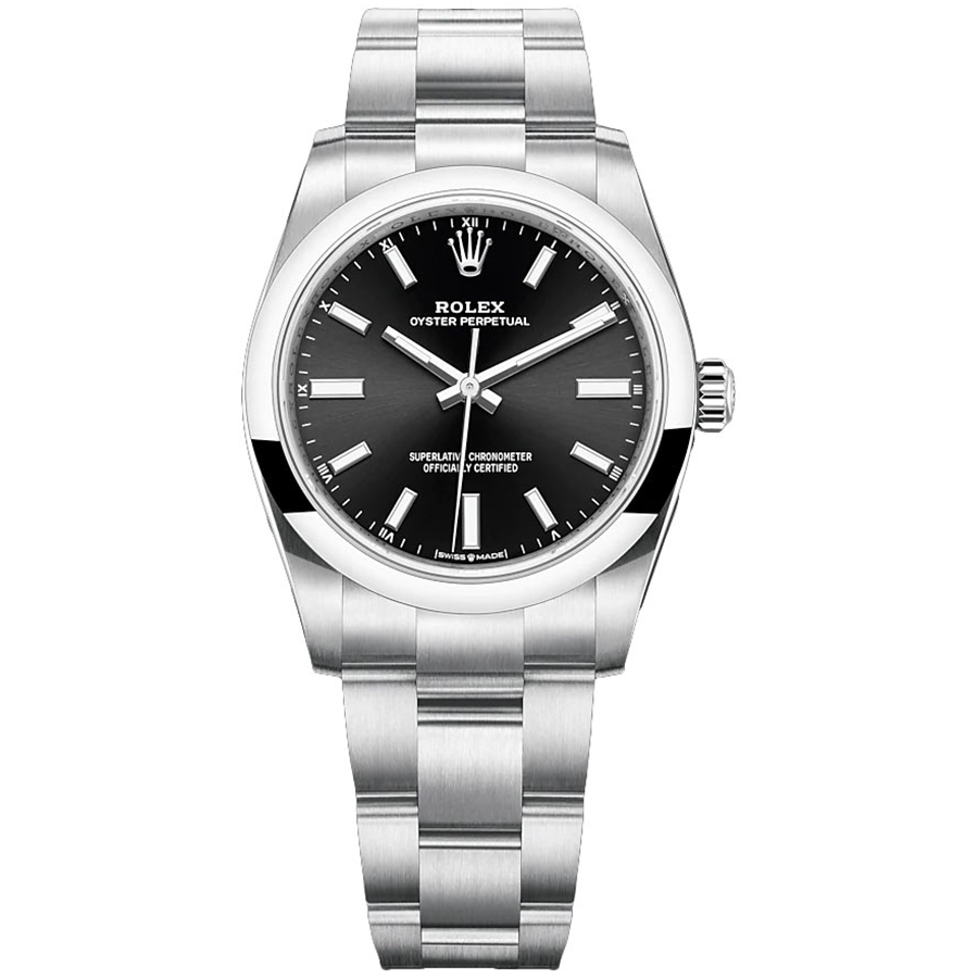 Rolex 1:1 Super Clone Oyster Perpetual Black Dial Domed Bezel 34mm 124200