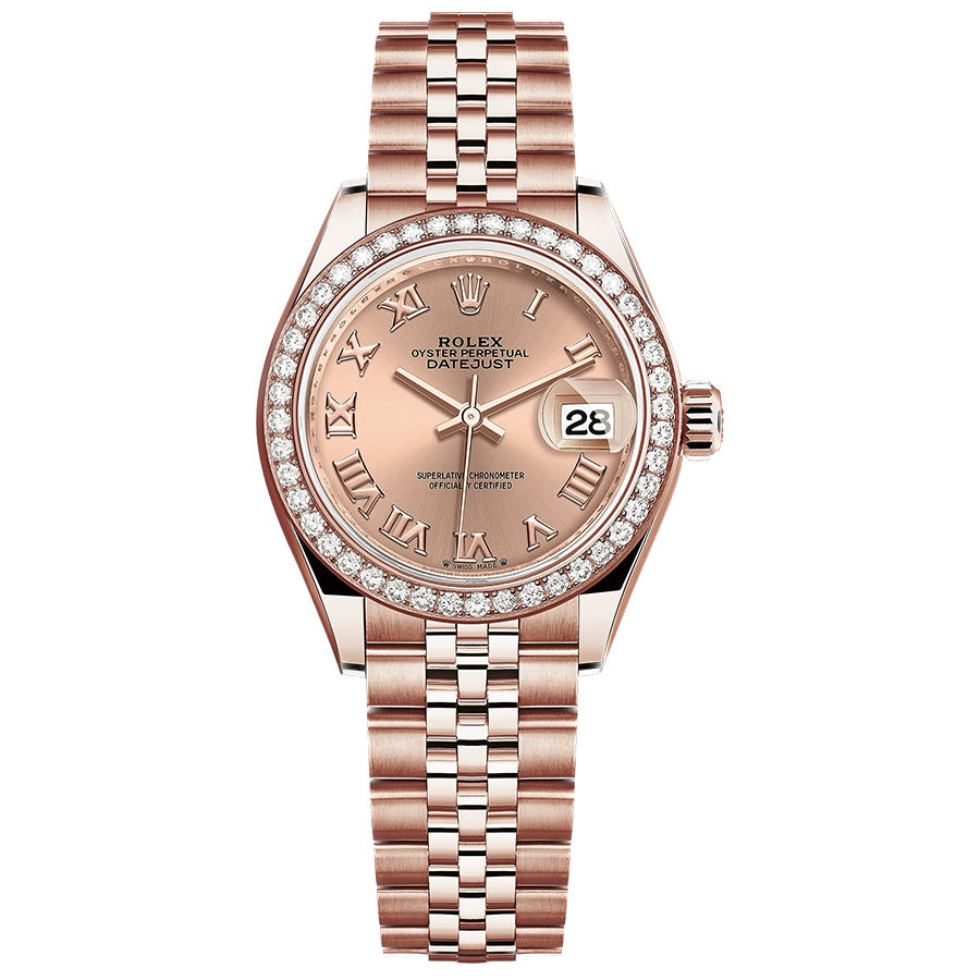 Rolex 1:1 Super Clone Lady-Datejust Rose Roman Numeral Dial Diamond Bezel 28mm 279135RBR