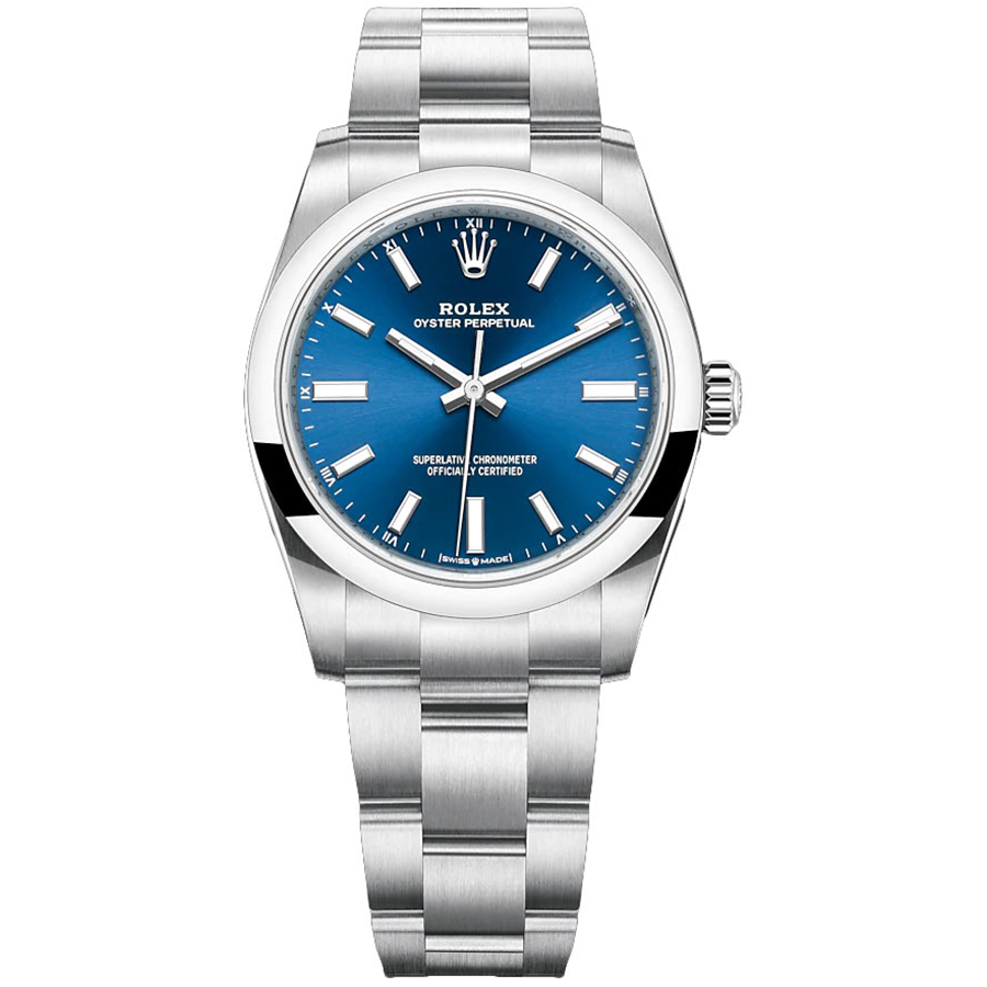Rolex 1:1 Super Clone Oyster Perpetual Blue Dial Domed Bezel 34mm 124200