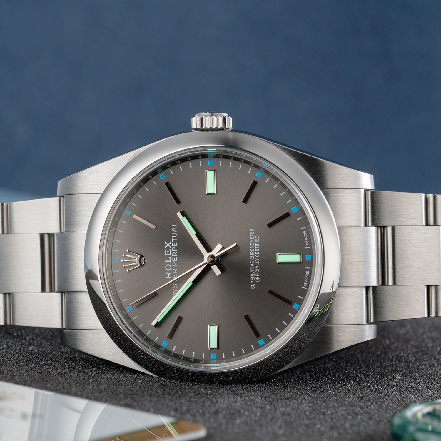 Rolex 1:1 Super Clone Oyster Perpetual 39mm Dark Rhodium Dial Watch 114300-0001