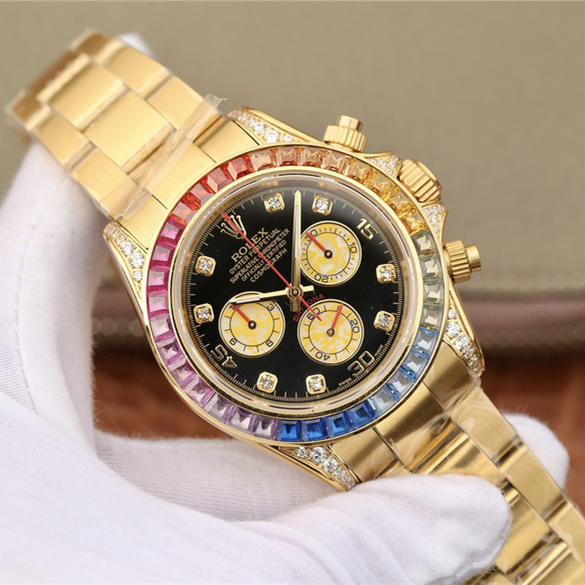 Rolex 1:1 Super Clone Daytona Rainbow Diamond Yellow Gold Stainless Steel 40mm