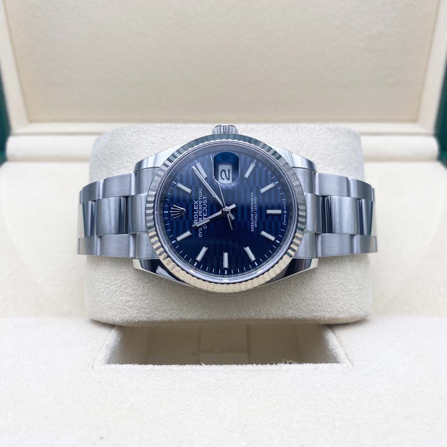 Rolex 1:1 Super Clone Datejust Bright Blue Fluted Motif Dial Fluted Bezel 36mm 126234