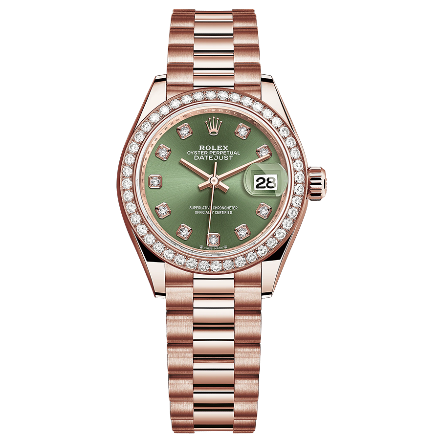 Rolex 1:1 Super Clone Lady-Datejust Olive-Green Diamond Dial Diamond Bezel 28mm 279135RBR