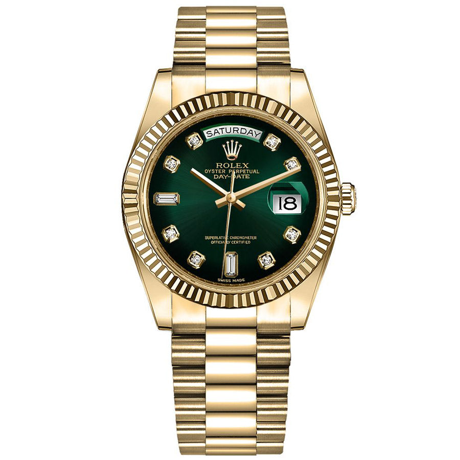 Rolex 1:1 Super Clone Day-Date 36mm Presidential 128238 Fluted Bezel Green Diamond Dial