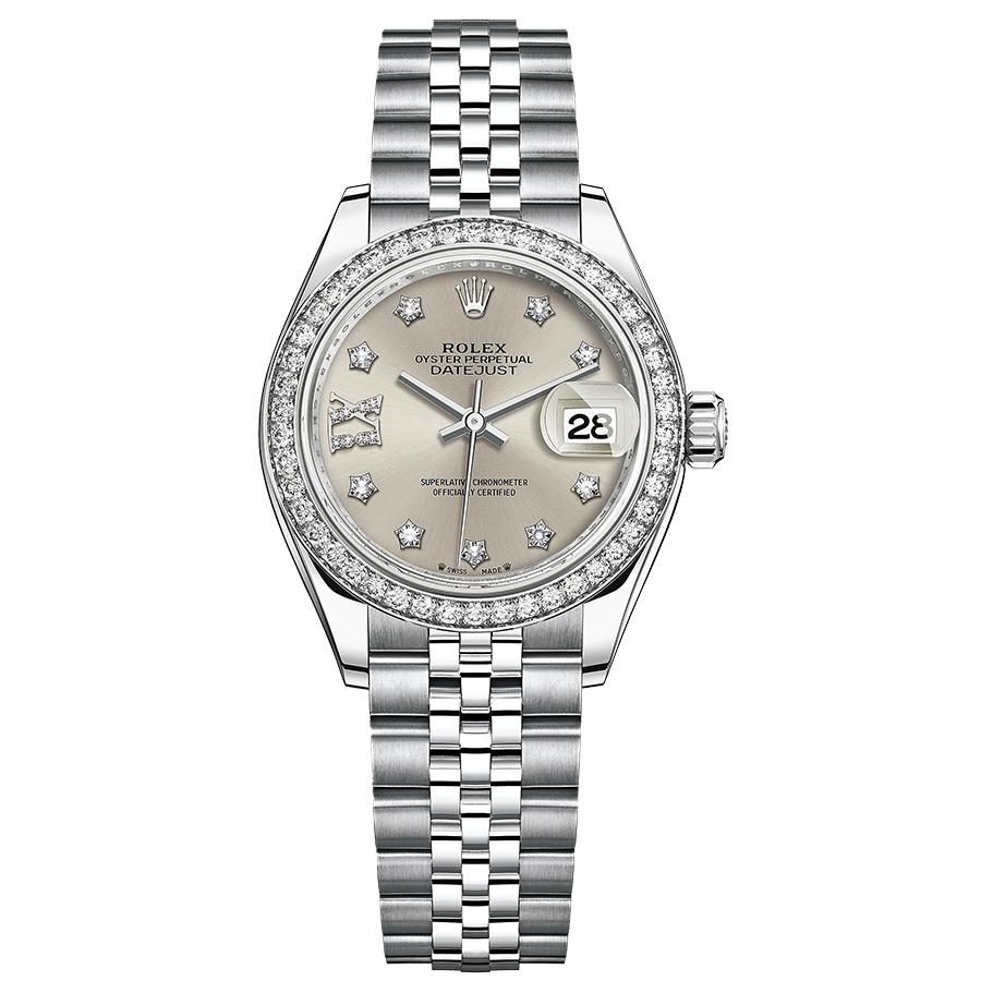 Rolex 1:1 Super Clone Lady-Datejust Silver Diamond Star Dial Diamond Bezel 28mm 279384RBR