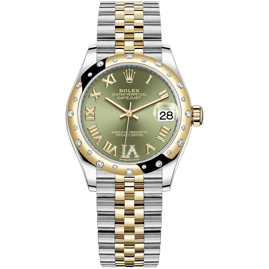 Rolex 1:1 Super Clone Datejust Olive Green Diamond Roman Numeral Dial Diamond-Set Bezel 31mm 278343RBR