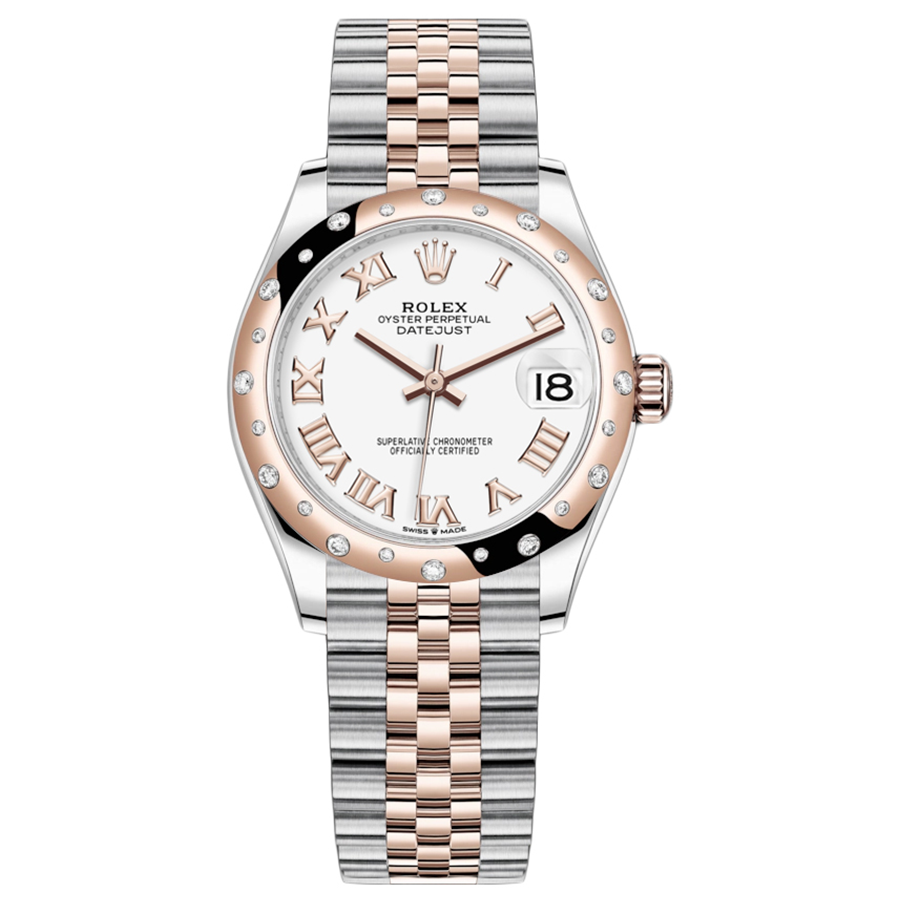 Rolex 1:1 Super Clone Datejust White Roman Numeral Dial Diamond-Set Bezel 31mm 278341RBR