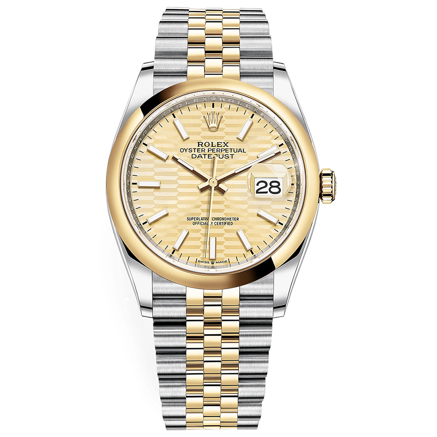 Rolex 1:1 Super Clone Datejust Golden Fluted Motif Dial Domed Bezel 36mm 126203
