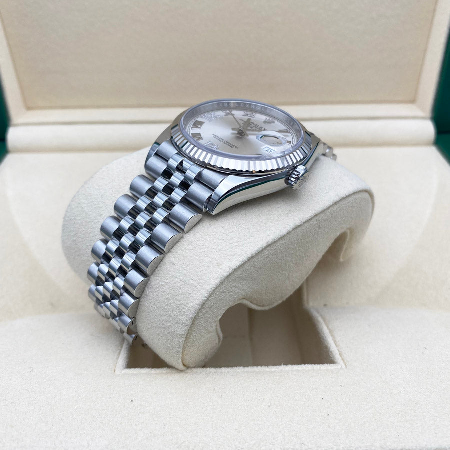 Rolex 1:1 Super Clone Datejust 36mm Fluted Bezel Jubilee Bracelet Silver Diamond 6 and 9 Hour Marker Dial